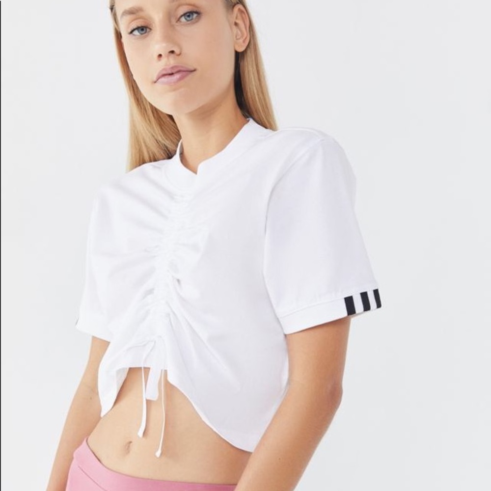 Adidas white cropped cinched tee